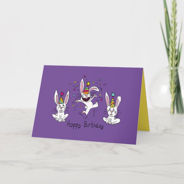 Hoppy Birthday Happy Bunny Rabbit Greeting Card (Front)