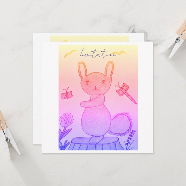 Hoppy Birthday Invitation (Front/Back In Situ)