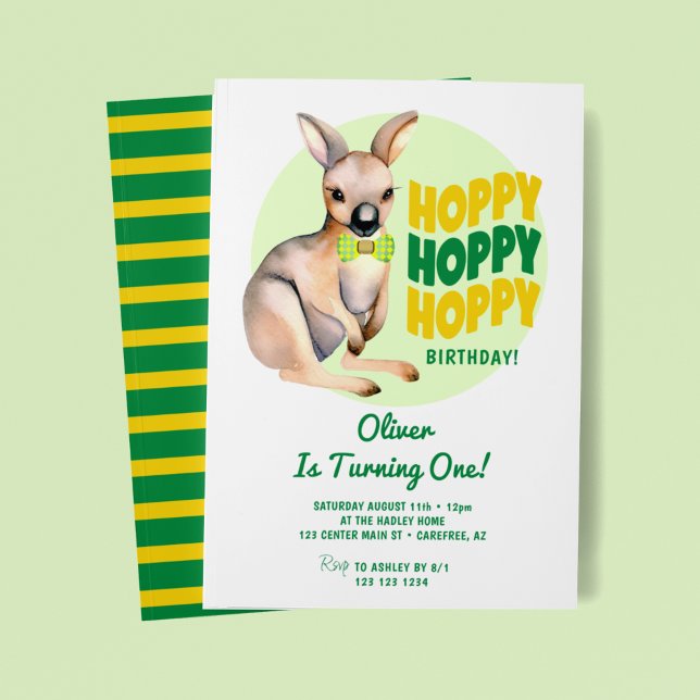 Hoppy Birthday Kangaroo 1st Birthday Invitation (Creator Uploaded)
