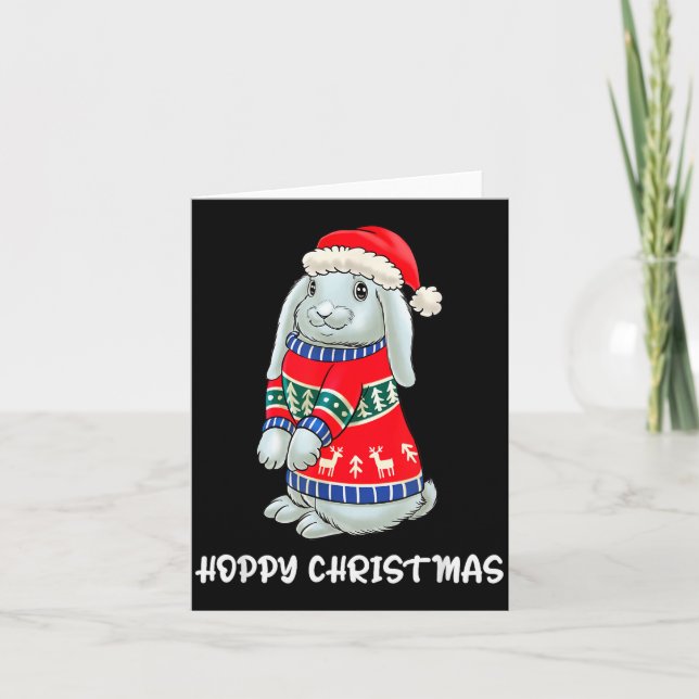 Hoppy Christmas Bunny Christmas Sweater Rabbit  Card (Front)