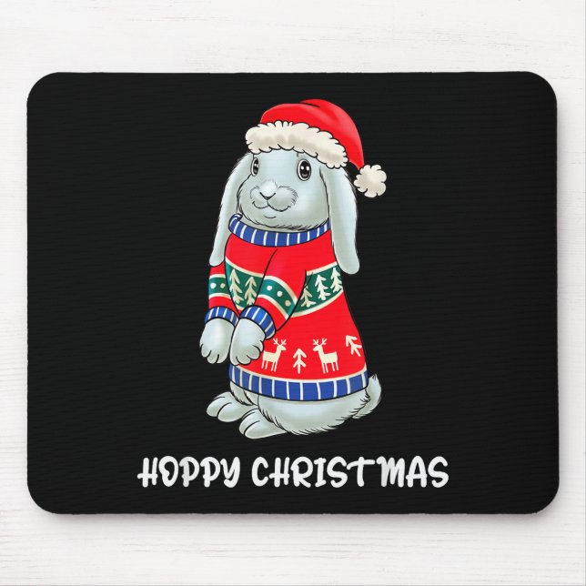 Hoppy Christmas Bunny Christmas Sweater Rabbit  Mouse Mat (Front)