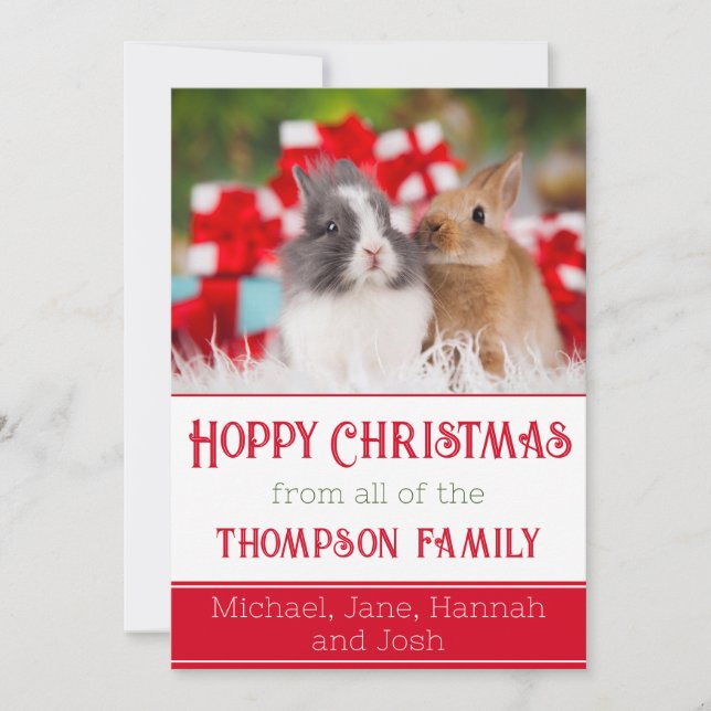 Hoppy Christmas Custom Bunny Photo Holiday Card (Front)