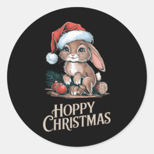 Hoppy Christmas Cute Bunny Santa Hat Holiday Anima Classic Round Sticker