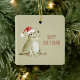 Hoppy Christmas Frog Green Tree Ceramic Ornament
