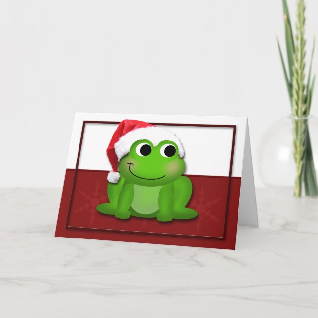 Hoppy Christmas Santa Hat Froggy Card (Front)
