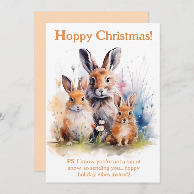 Hoppy Christmas Wishes with Bunny Cheer Holiday Card (Front/Back)