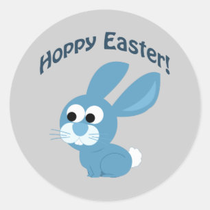 Hoppy Easter! Blue Rabbit Classic Round Sticker
