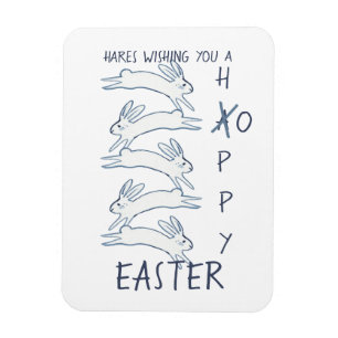 Hoppy Easter Blue Rabbit Hare Simple Drawing Cute Magnet