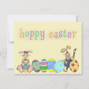 Hoppy Easter Boy And Girl Bunnies Painted Eggs Holiday Card