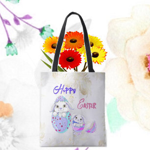 Hoppy Easter Bunnies Eggshell Colourful Tote Bag