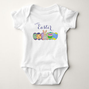 Hoppy Easter Bunny And Coloured Eggs Baby Bodysui Bodysuit