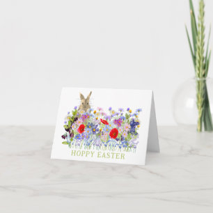 Hoppy Easter Bunny and Wildflowers Boho Card