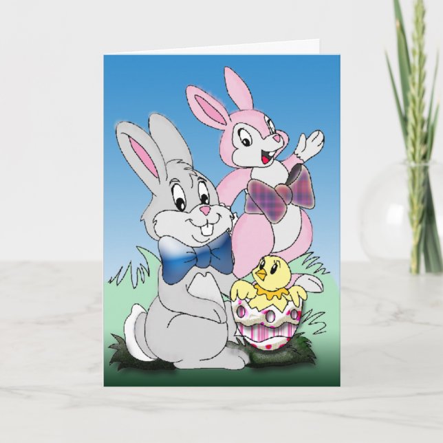 Hoppy Easter Bunny Cartoon Card (Front)