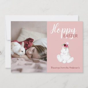 Hoppy Easter Bunny Floral Photo Holiday Card