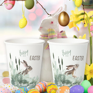 Hoppy Easter Bunny Floral Watercolor Greetings Paper Cups