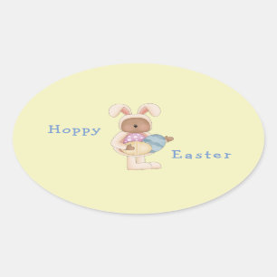 Hoppy Easter Bunny Teddy Bear Oval Sticker