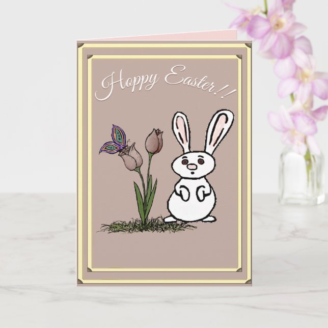Hoppy Easter Bunny & Tulips Card (Orchid)