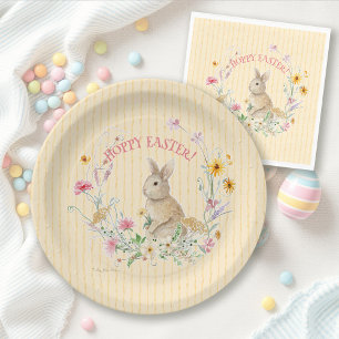 Hoppy Easter Bunny Wildflower Floral Watercolor Paper Plate