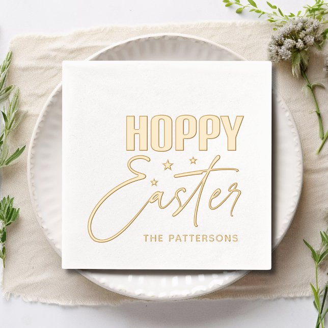 Hoppy Easter Calligraphy Script Personalised Name Foil Napkins (Creator Uploaded)
