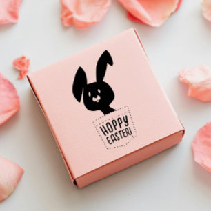 Hoppy Easter   Cute Black Bunny Cartoon Rubber Stamp