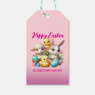 Hoppy Easter Cute Bunny Chicks Lamb Painting Eggs Gift Tags