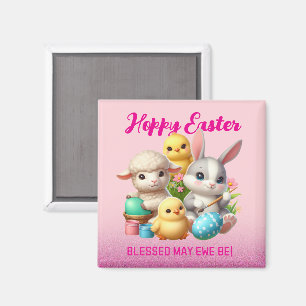 Hoppy Easter Cute Bunny Chicks Lamb Painting Eggs Magnet