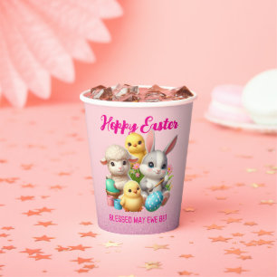 Hoppy Easter Cute Bunny Chicks Lamb Painting Eggs Paper Cups