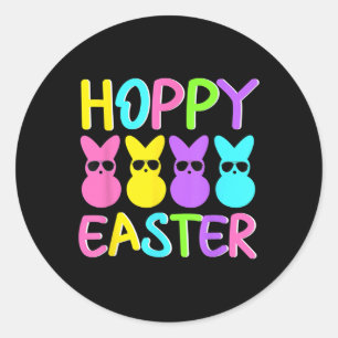 Hoppy Easter Cute Colourful Bunny Wearing Sungles Classic Round Sticker