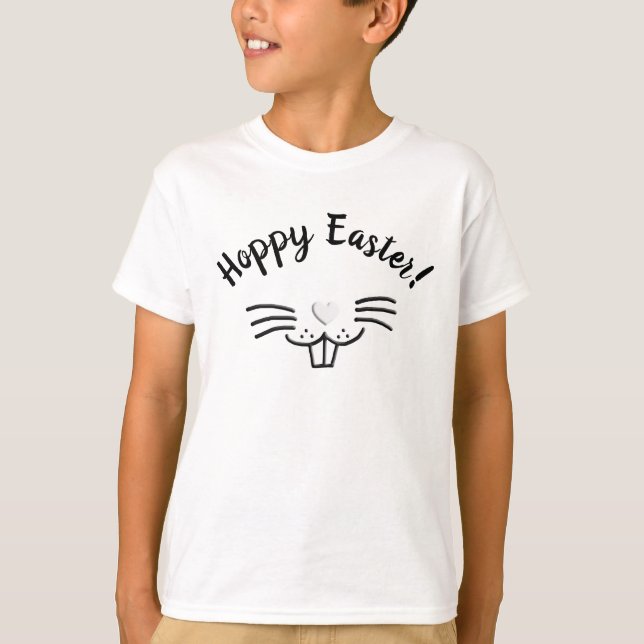 Hoppy Easter cute funny bunny face cartoon script T-Shirt (Front)