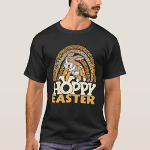 Hoppy Easter Day Bunny Jumping Over Leopard Rainbo T-Shirt