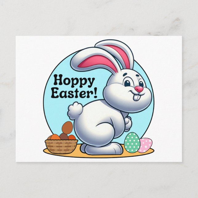 Hoppy Easter! Easter Bunny Pooping Chocolate Eggs Holiday Postcard (Front)