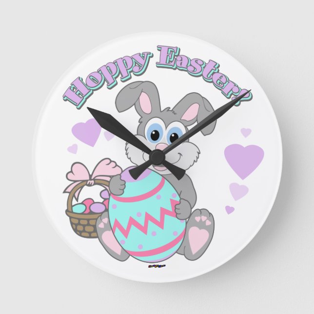 Hoppy Easter! Easter Bunny Round Clock (Front)