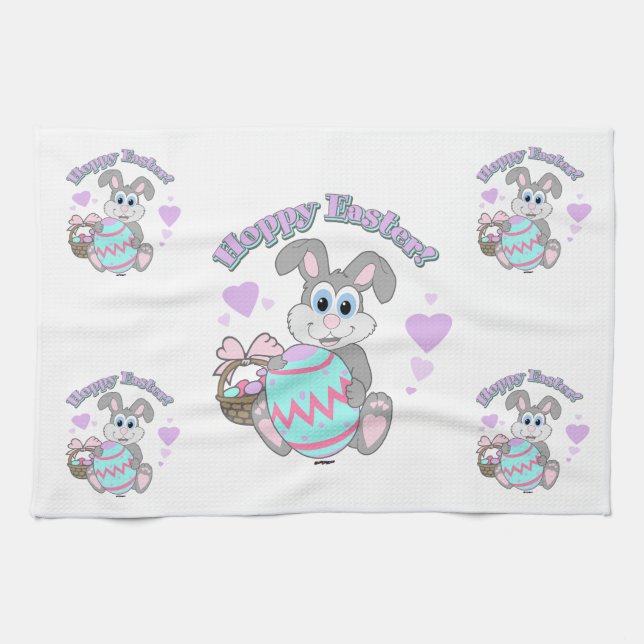 Hoppy Easter! Easter Bunny Tea Towel (Horizontal)