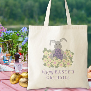 Hoppy Easter Egg Hunt Bunny Floral Add Name Tote Bag