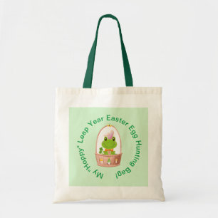 "Hoppy" Easter Frog Bunny Ears Basket Gnome Tote Bag
