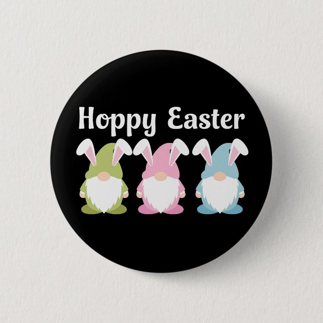 Hoppy Easter Funny Bunny Ears Gnome 6 Cm Round Badge (Front)