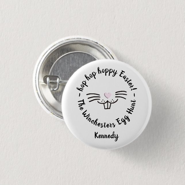 Hoppy Easter funny bunny face custom name egg hunt 3 Cm Round Badge (Front & Back)