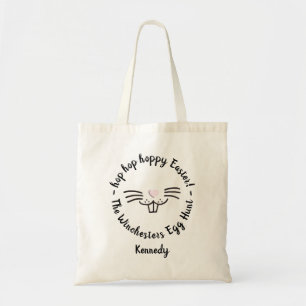 Hoppy Easter funny bunny face custom name egg hunt Tote Bag