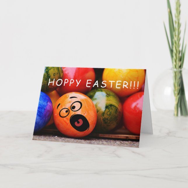 Hoppy Easter Funny Dyed Easter Eggs Holiday Card (Front)