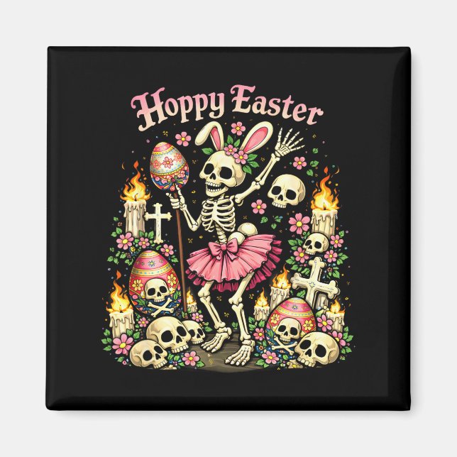 Hoppy easter gothic skeleton bunny funny dark magnet (Front)