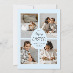 Hoppy Easter Photo Card. Light Blue Egg and Back. Holiday Card
