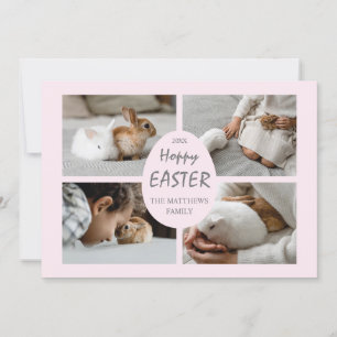 Hoppy Easter Photo Holiday Card. Light Pink Back