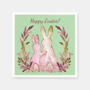 Hoppy Easter Pink Green Romantic Rabbits Vintage Napkin