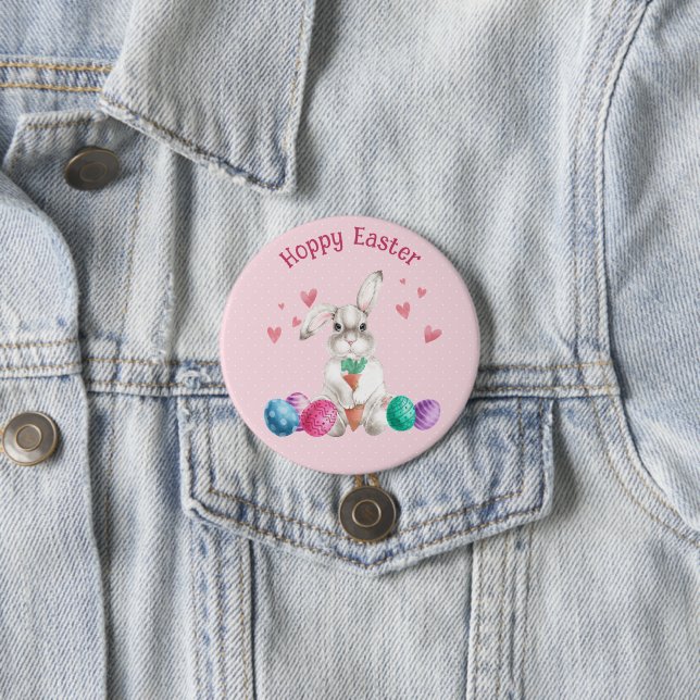 Hoppy Easter Pink Polka Dot Bunny Rabbit 7.5 Cm Round Badge (In Situ)