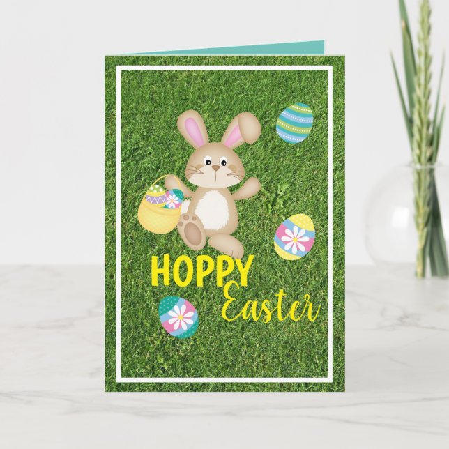 Hoppy Easter Rabbit Folded Greeting Card (Front)