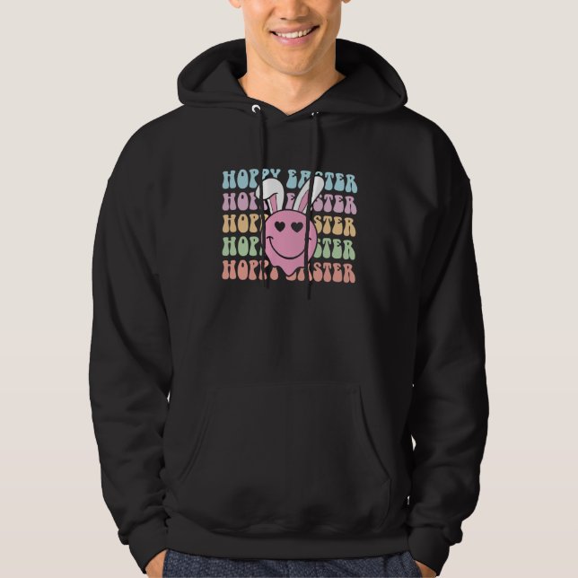 Hoppy Easter Retro Groovy Bunny Rabbit Egg Easter  Hoodie (Front)