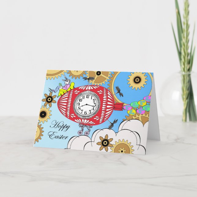 Hoppy Easter, Steampunk Inspired Egg Machine Holiday Card (Front)