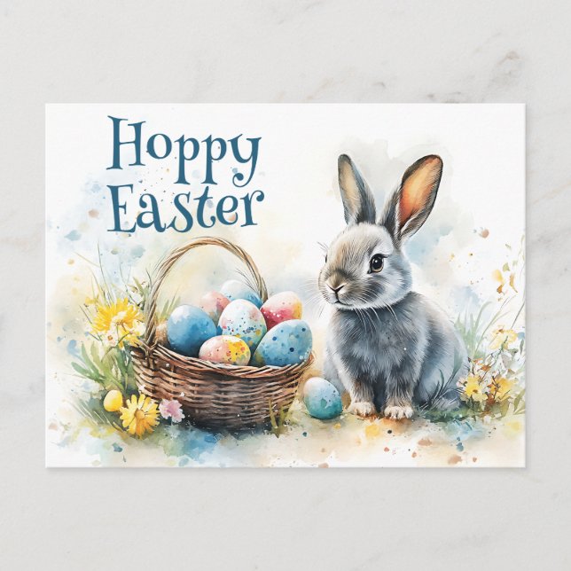 Hoppy Easter Watercolor Holiday Postcard (Front)