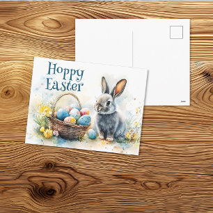 Hoppy Easter Watercolor Holiday Postcard