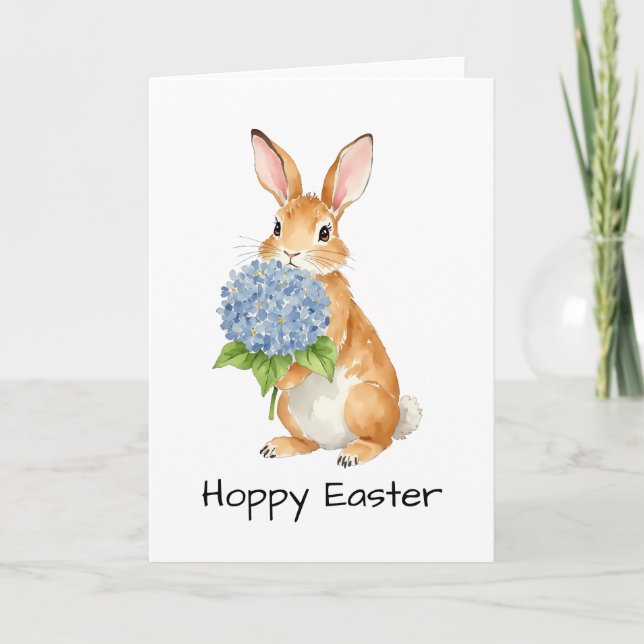 Hoppy Easter Watercolor Hydrangea Bunny Thank You Card (Front)